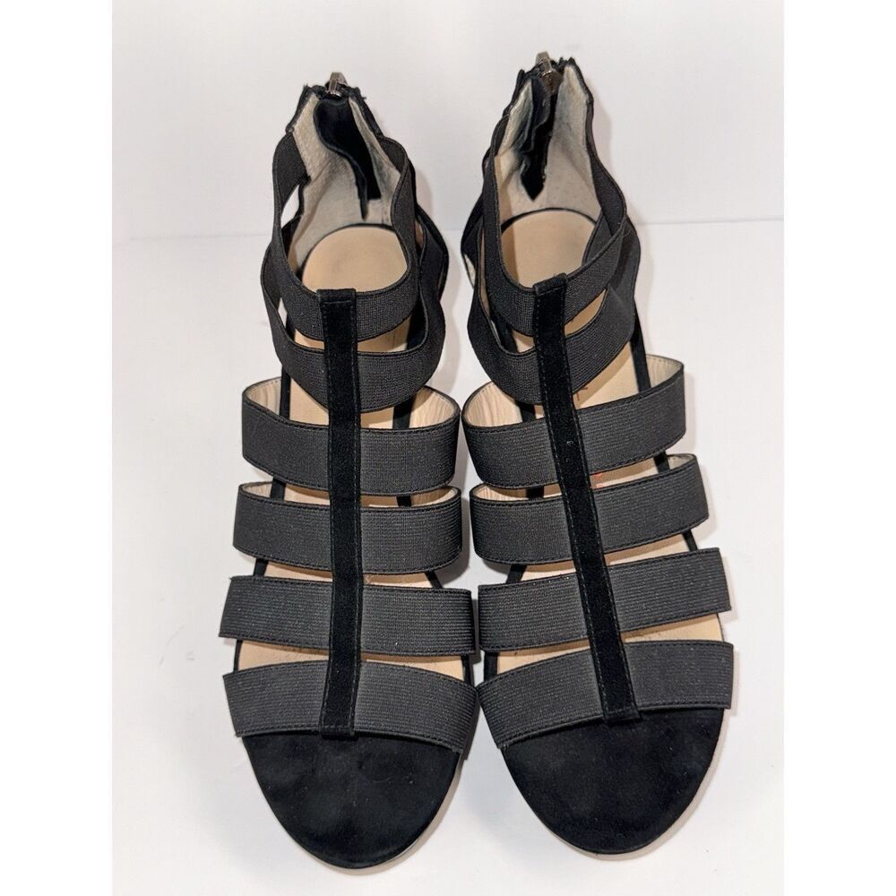 Sacha London Omega Wedge Strappy Sandal Elastic Black Patent Leather Classic 7.5 - Picture 3 of 14